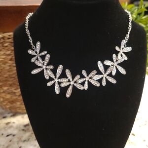 Silver Floral Rhinestone Necklace